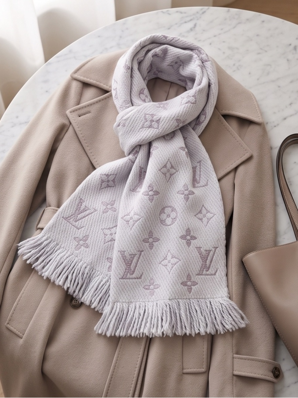 Louis Vuitton Lilac Monogram Wool-Blend Scarf